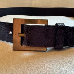 Ann Taylor Black Leather Belt with Gold Buckle Small